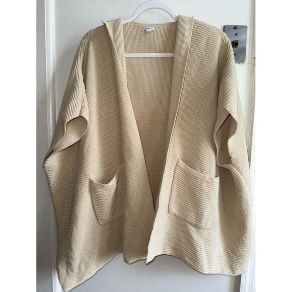 aerie Sweaters - aerie Cream Waffle Knit Open-Front Cardigan with Pockets and Hood